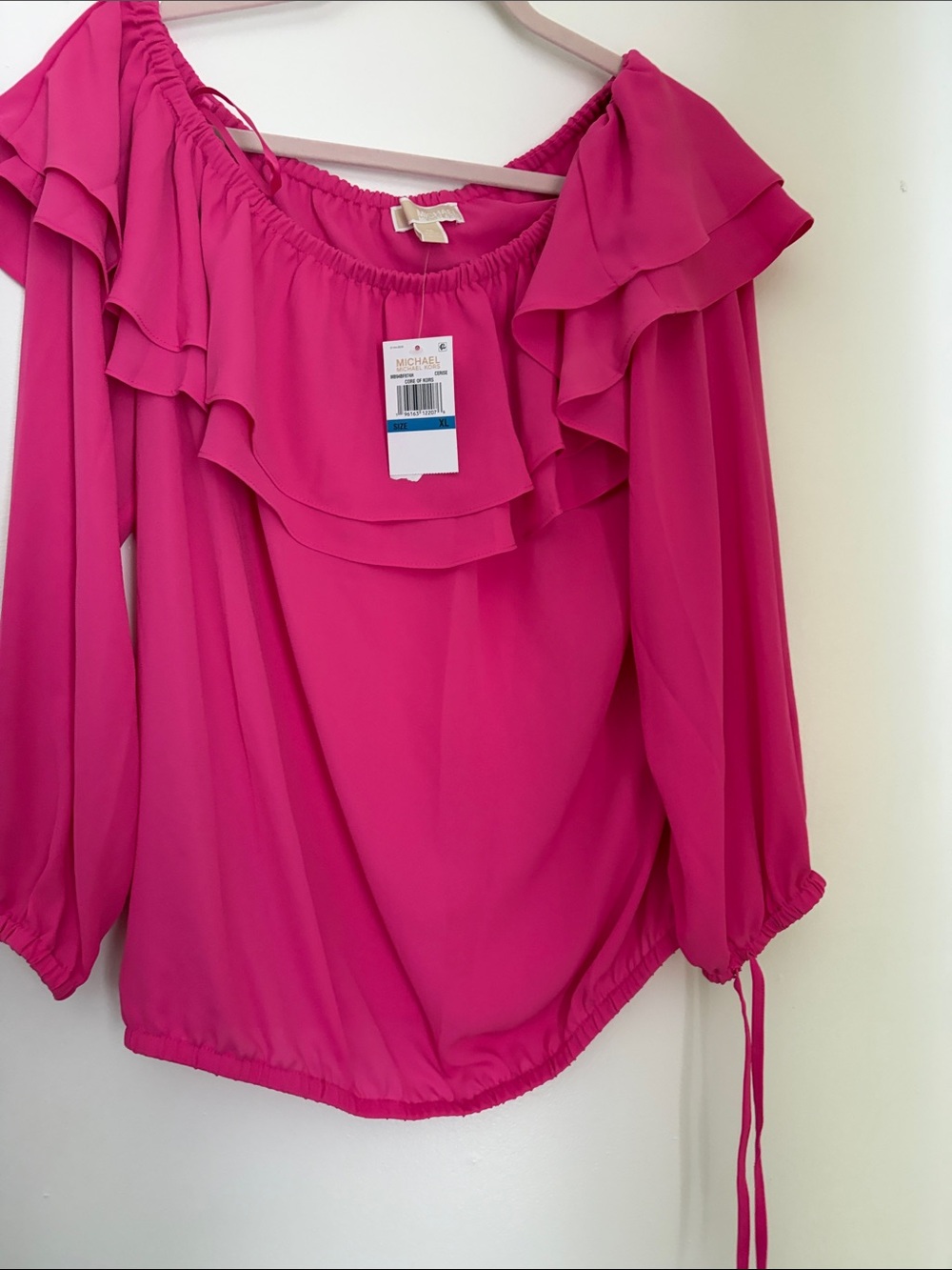 MICHAEL Michael Kors Off-Shoulder Ruffle Blouse in Hot Pink - Picture 5 of 5